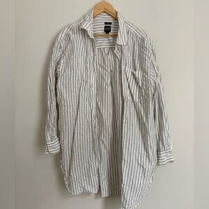 GAP Long oversized Linen Grey Stripe Weekend Shirt size Large